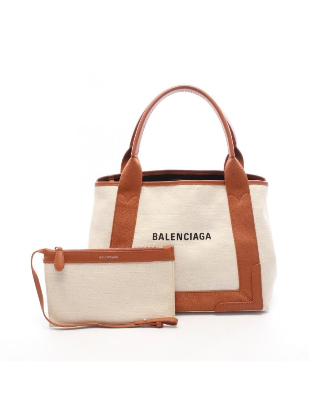 Balenciaga Tote Bag Navy Cabas S Natural Brown Canvas Leather